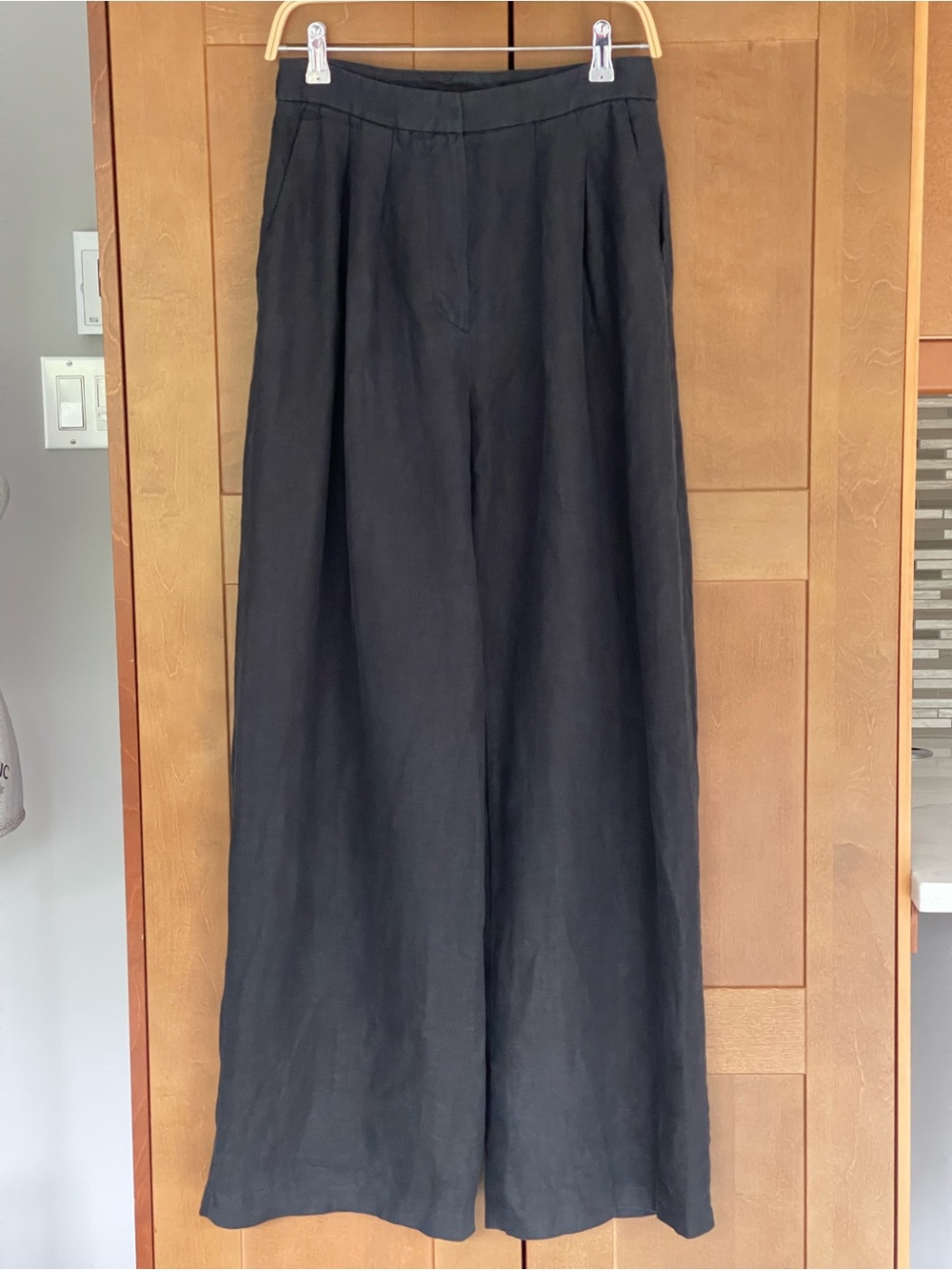 Massimo Dutti Studio Black High-Rise Wide-Leg 100% Linen Pleated Pants - 6 US